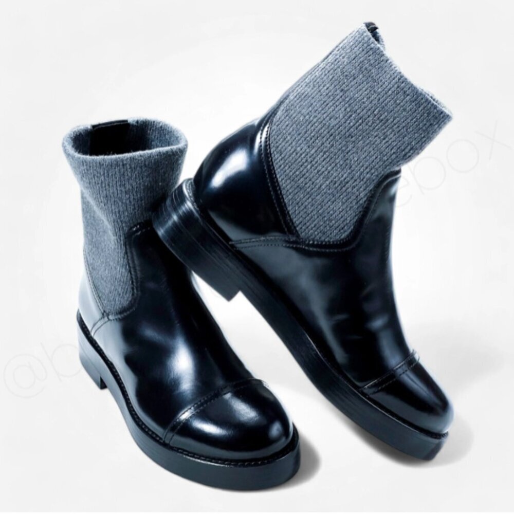 J. Crew Black and Gray Ankle Boots